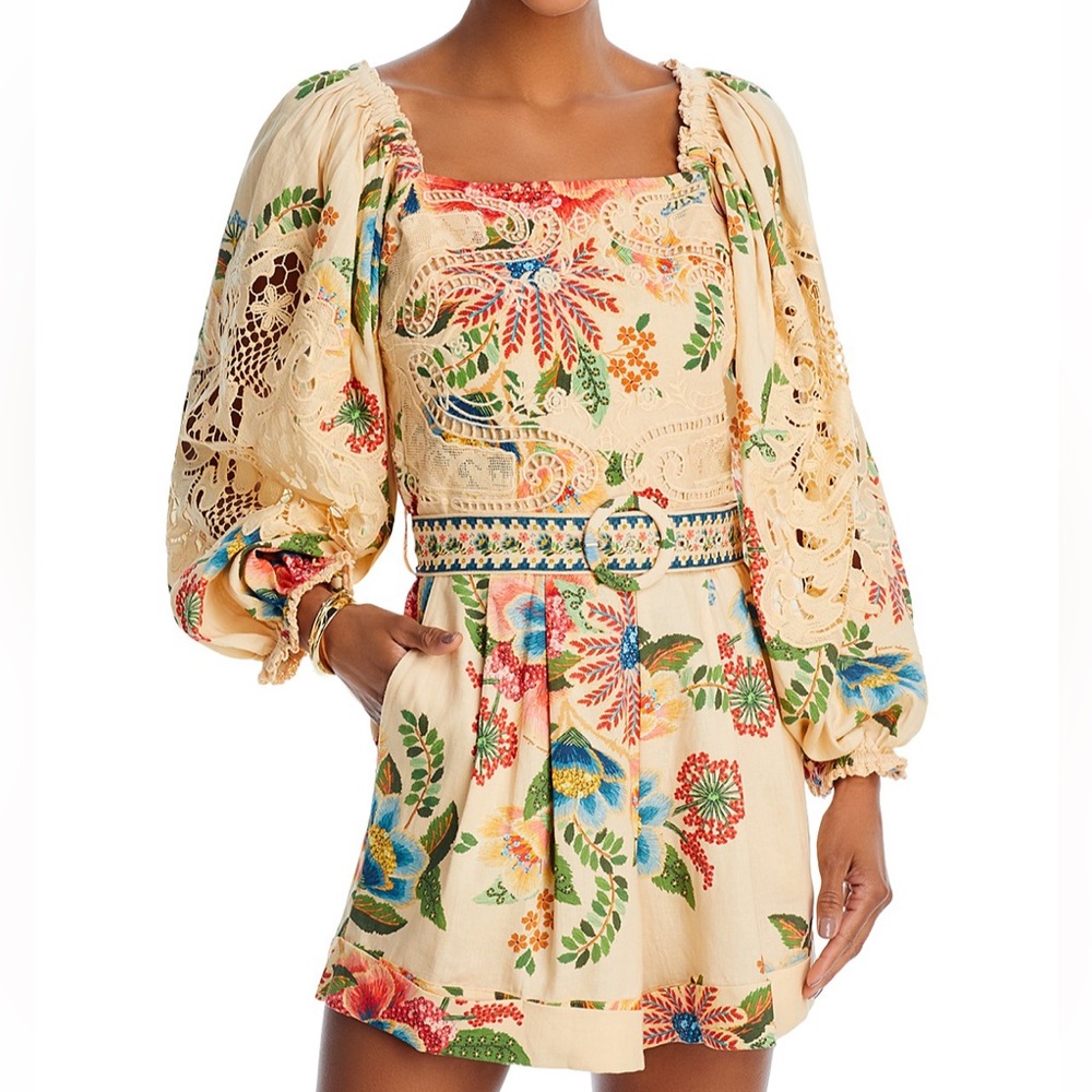 Farm Rio Delicate Garden linen romantic boho vacation resort wear Romper size XS